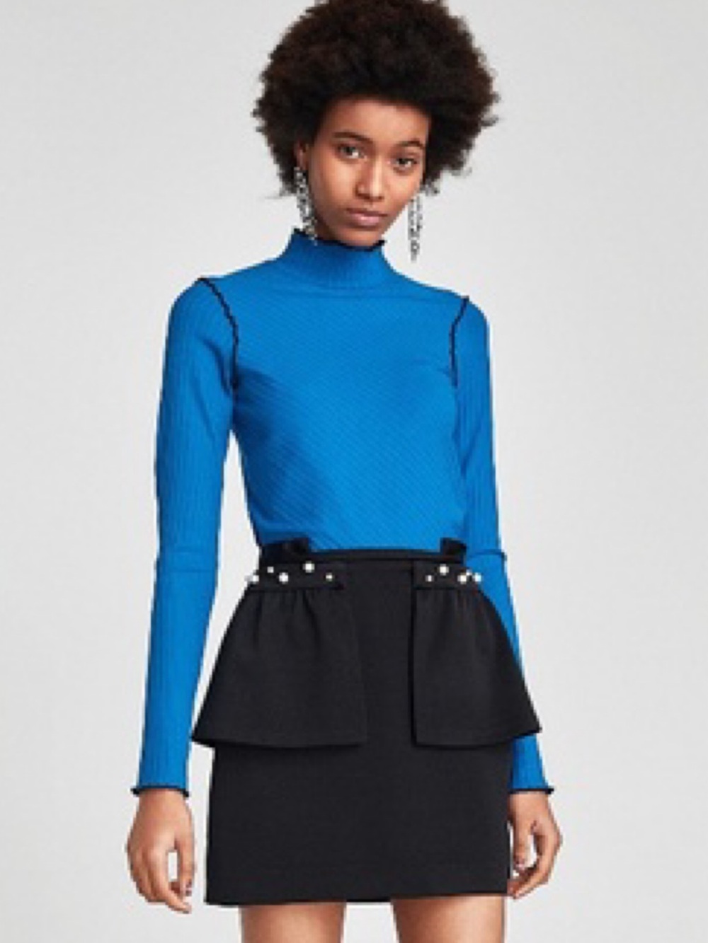 Zara Black Pearl Peplum Mini Skirt Size S EUC Cocktail